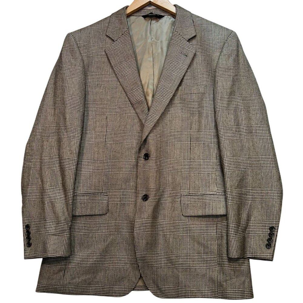 Jos. A. Bank Men's Silk 2 Button Sport Coat Long Sleeve Sz R41 Brown Plaid